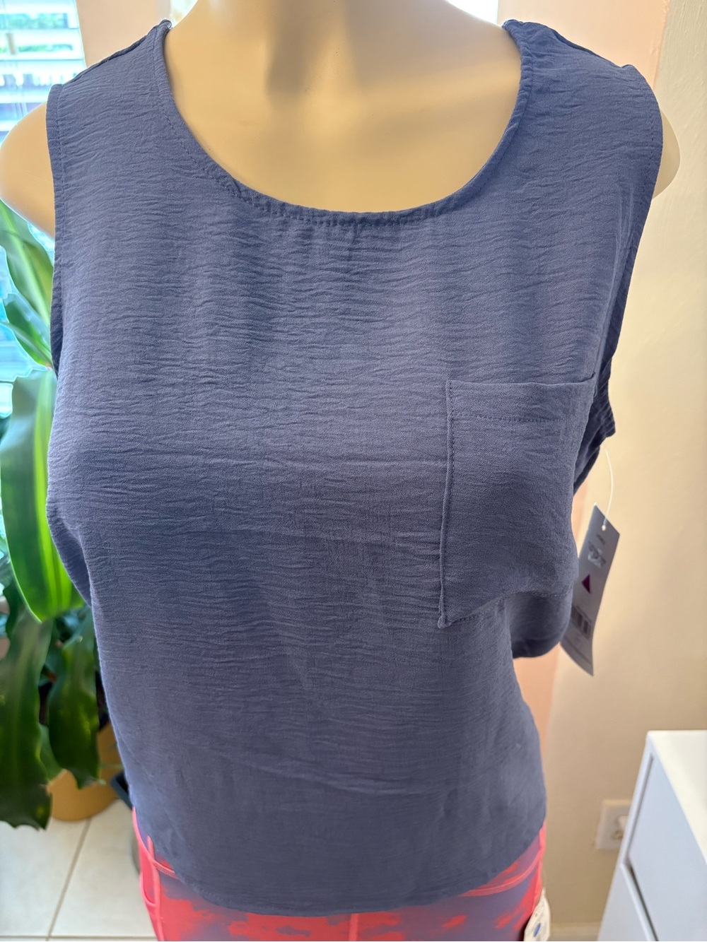 just be Navy Textured Sleeveless Pocket Tank